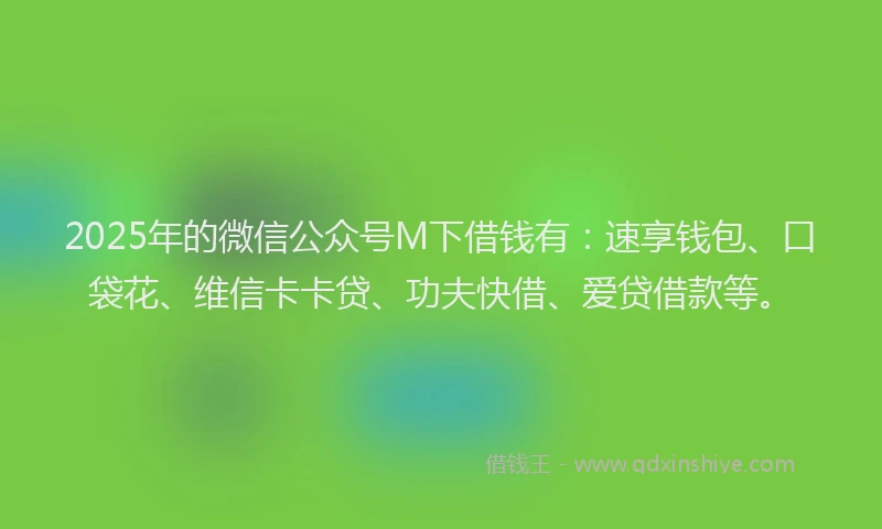 2025年的微信公众号M下借钱有：速享钱包、口袋花、维信卡卡贷、功夫快借、爱贷借款等。