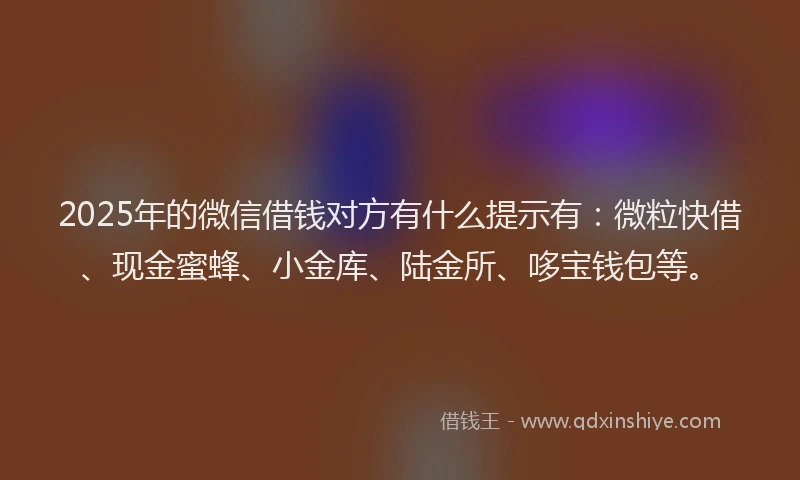 2025年的微信借钱对方有什么提示有：微粒快借、现金蜜蜂、小金库、陆金所、哆宝钱包等。