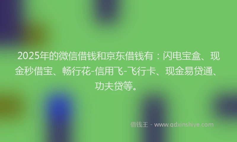 2025年的微信借钱和京东借钱有：闪电宝盒、现金秒借宝、畅行花-信用飞-飞行卡、现金易贷通、功夫贷等。