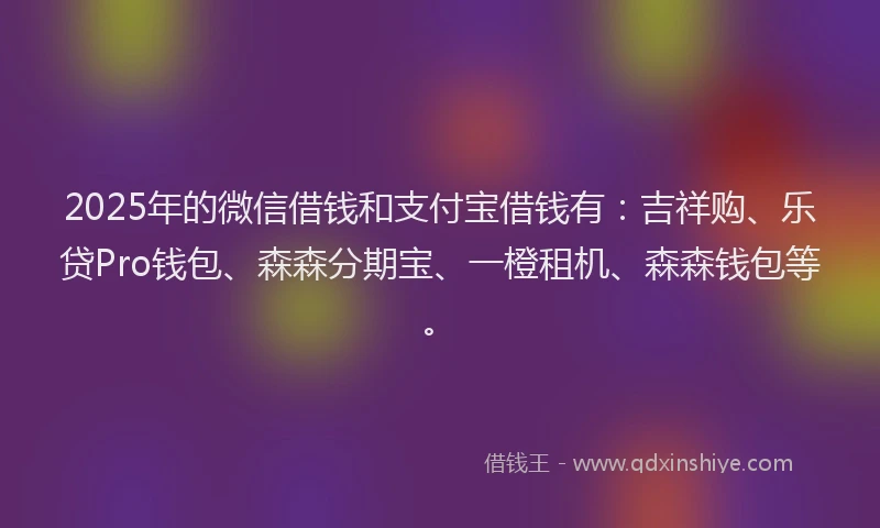 2025年的微信借钱和支付宝借钱有：吉祥购、乐贷Pro钱包、森森分期宝、一橙租机、森森钱包等。