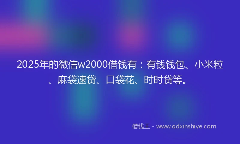 2025年的微信w2000借钱有：有钱钱包、小米粒、麻袋速贷、口袋花、时时贷等。