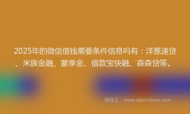 2025年的微信借钱需要条件信息吗有：洋葱速贷、米族金融、蒙享金、借款宝快融、森森贷等。
