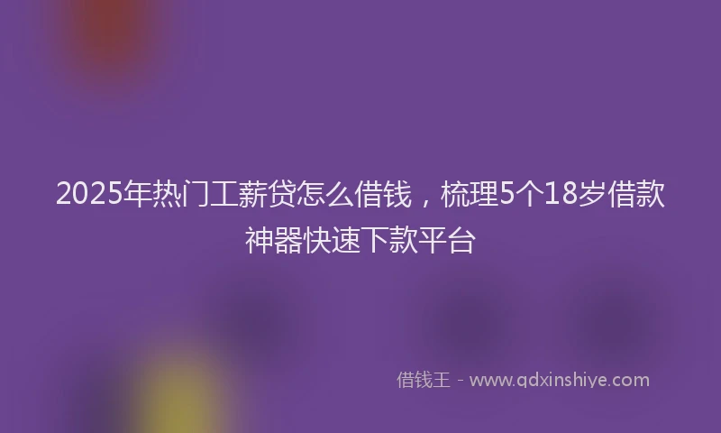 2025年热门工薪贷怎么借钱，梳理5个18岁借款神器快速下款平台