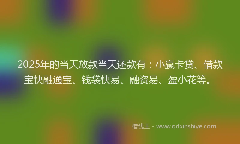 2025年的当天放款当天还款有：小赢卡贷、借款宝快融通宝、钱袋快易、融资易、盈小花等。
