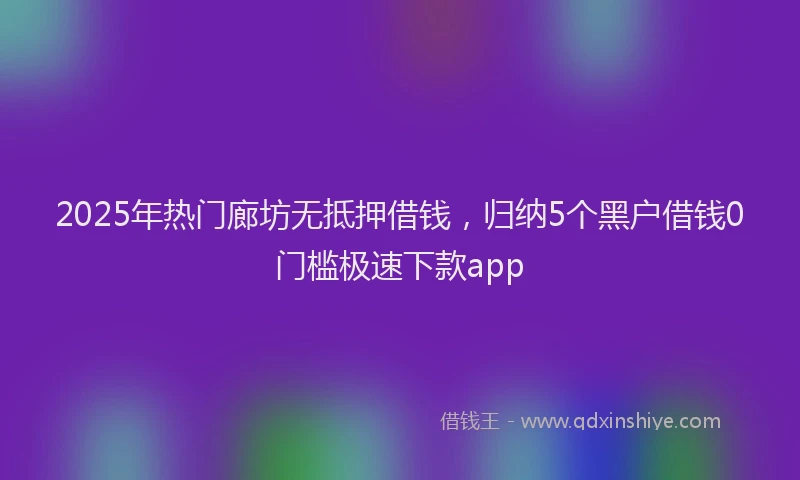 2025年热门廊坊无抵押借钱，归纳5个黑户借钱0门槛极速下款app