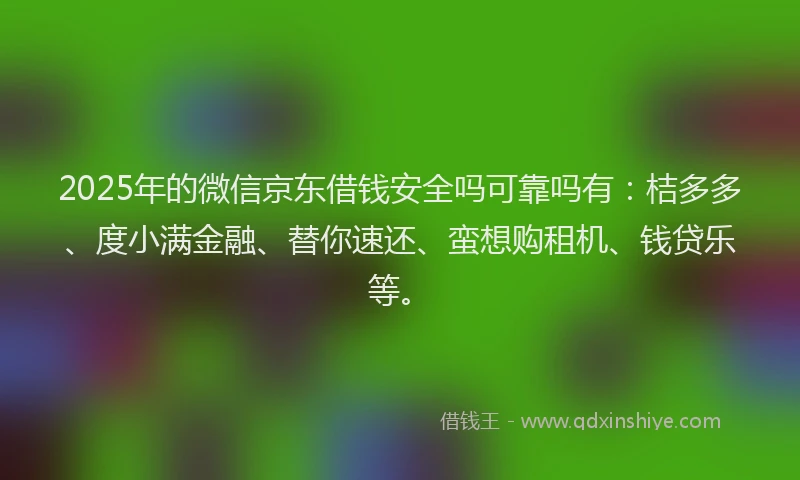 2025年的微信京东借钱安全吗可靠吗有：桔多多、度小满金融、替你速还、蛮想购租机、钱贷乐等。
