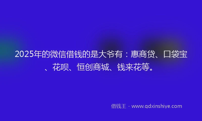 2025年的微信借钱的是大爷有：惠商贷、口袋宝、花呗、恒创商城、钱来花等。