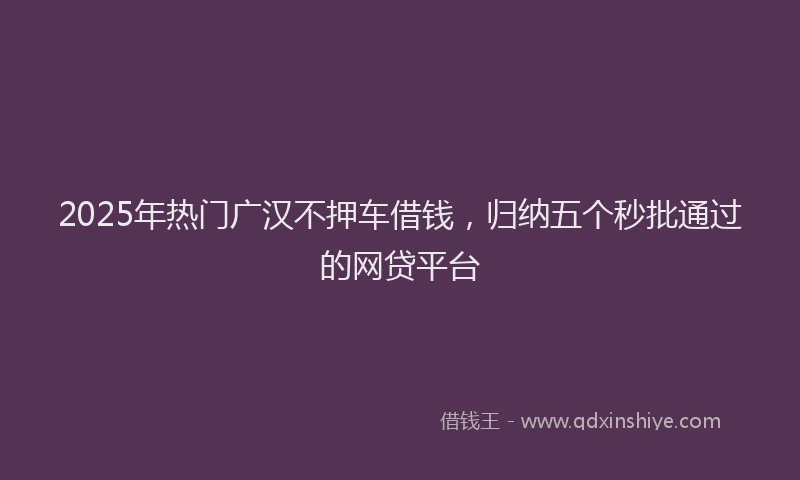 2025年热门广汉不押车借钱，归纳五个秒批通过的网贷平台