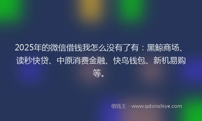 2025年的微信借钱我怎么没有了有：黑鲸商场、读秒快贷、中原消费金融、快鸟钱包、新机易购等。
