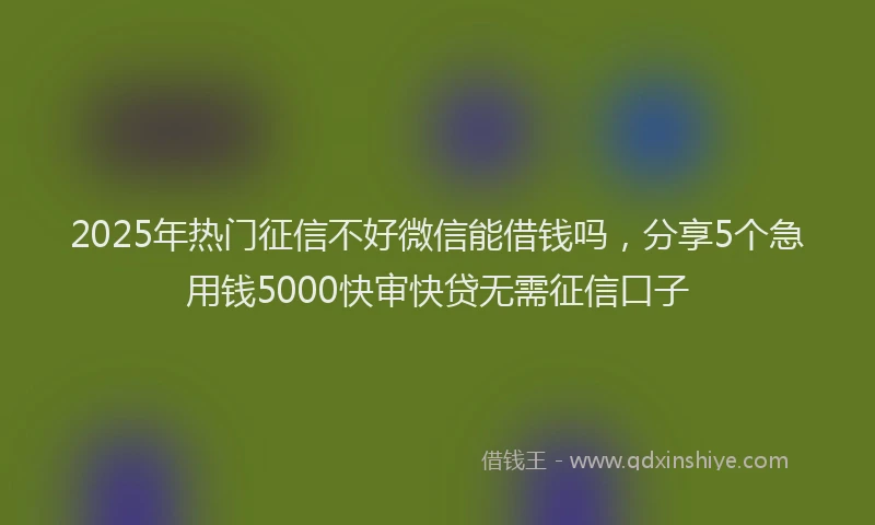 2025年热门征信不好微信能借钱吗，分享5个急用钱5000快审快贷无需征信口子