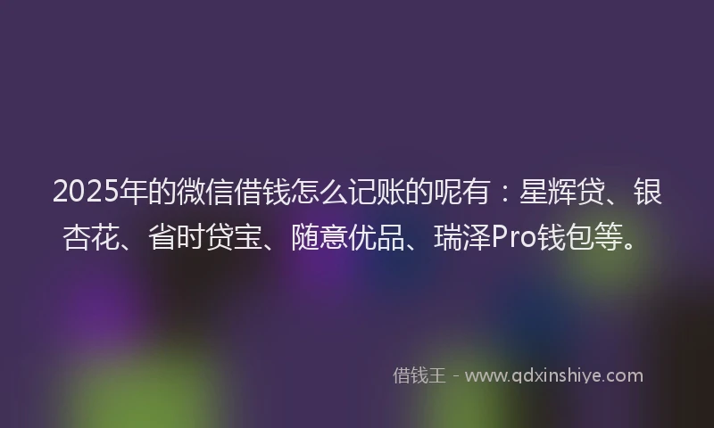 2025年的微信借钱怎么记账的呢有:星辉贷、银杏花、省时贷宝、随意优品、瑞泽Pro钱包等。