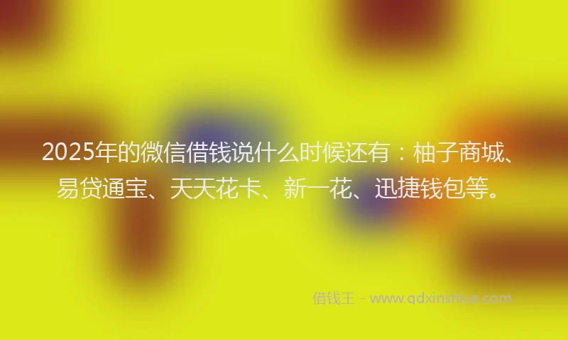 2025年的微信借钱说什么时候还有：柚子商城、易贷通宝、天天花卡、新一花、迅捷钱包等。