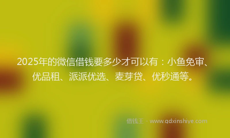2025年的微信借钱要多少才可以有：小鱼免审、优品租、派派优选、麦芽贷、优秒通等。