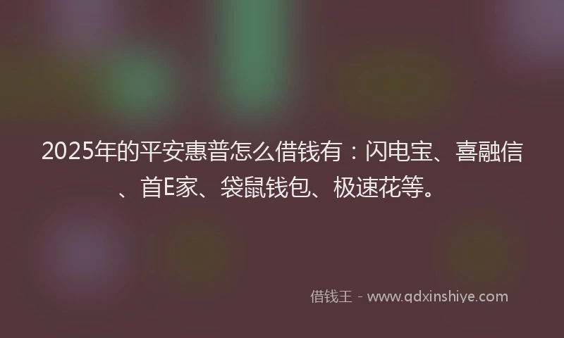 2025年的平安惠普怎么借钱有：闪电宝、喜融信、首E家、袋鼠钱包、极速花等。