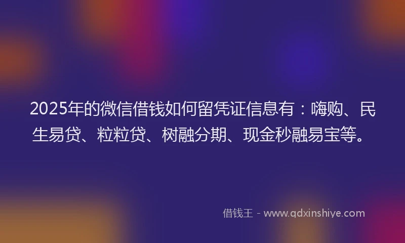 2025年的微信借钱如何留凭证信息有：嗨购、民生易贷、粒粒贷、树融分期、现金秒融易宝等。