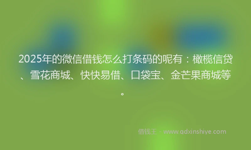 2025年的微信借钱怎么打条码的呢有：橄榄信贷、雪花商城、快快易借、口袋宝、金芒果商城等。