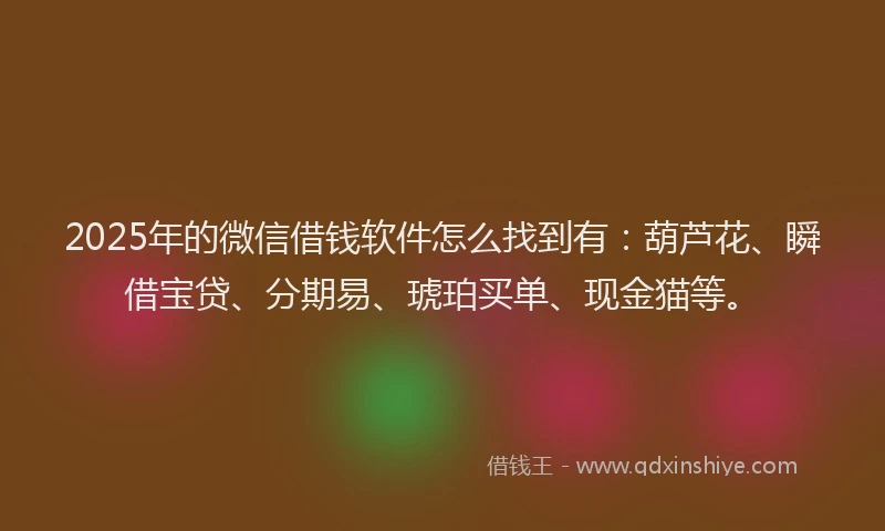2025年的微信借钱软件怎么找到有：葫芦花、瞬借宝贷、分期易、琥珀买单、现金猫等。