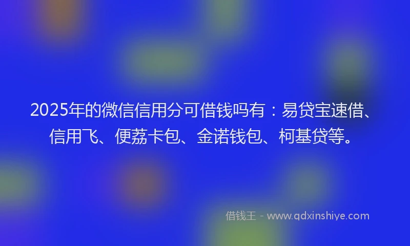 2025年的微信信用分可借钱吗有：易贷宝速借、信用飞、便荔卡包、金诺钱包、柯基贷等。