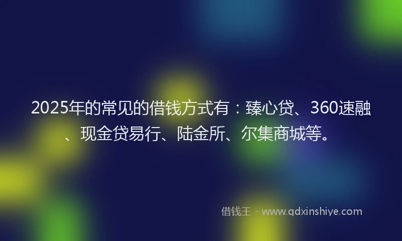 2025年的常见的借钱方式有：臻心贷、360速融、现金贷易行、陆金所、尔集商城等。