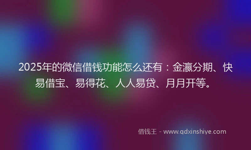2025年的微信借钱功能怎么还有：金瀛分期、快易借宝、易得花、人人易贷、月月开等。