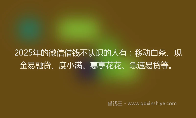 2025年的微信借钱不认识的人有：移动白条、现金易融贷、度小满、惠享花花、急速易贷等。