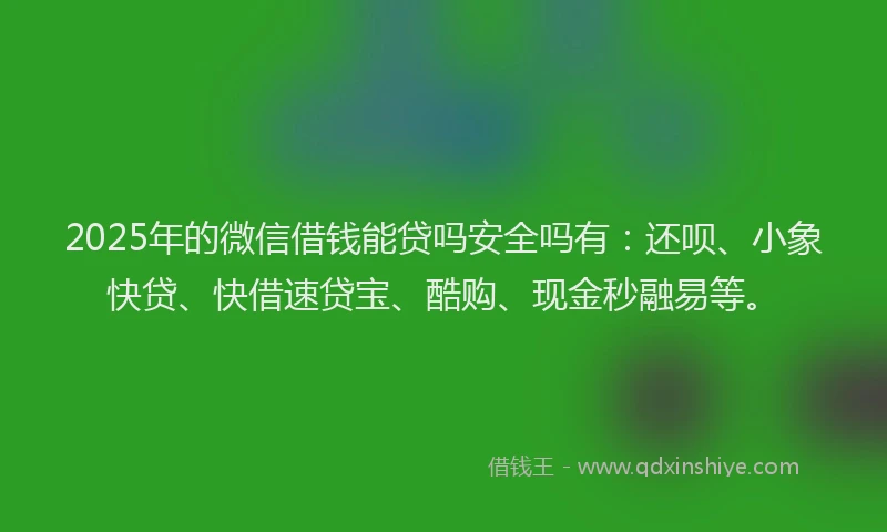 2025年的微信借钱能贷吗安全吗有：还呗、小象快贷、快借速贷宝、酷购、现金秒融易等。