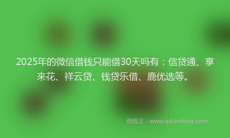 2025年的微信借钱只能借30天吗有:信贷通、享来花、祥云贷、钱贷乐借、鹿优选等。