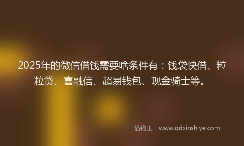 2025年的微信借钱需要啥条件有：钱袋快借、粒粒贷、喜融信、超易钱包、现金骑士等。