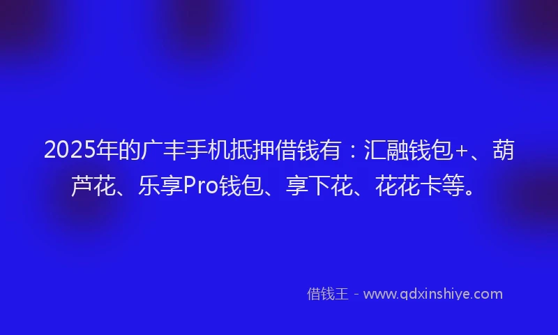 2025年的广丰手机抵押借钱有：汇融钱包+、葫芦花、乐享Pro钱包、享下花、花花卡等。