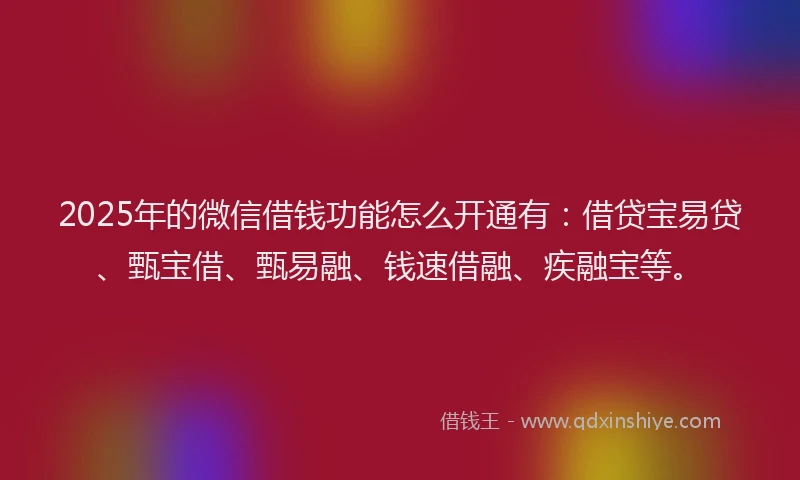 2025年的微信借钱功能怎么开通有：借贷宝易贷、甄宝借、甄易融、钱速借融、疾融宝等。