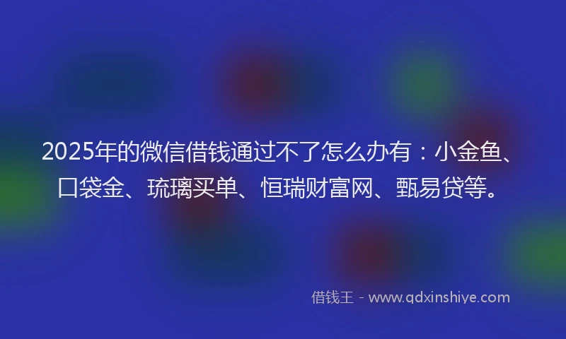 2025年的微信借钱通过不了怎么办有：小金鱼、口袋金、琉璃买单、恒瑞财富网、甄易贷等。