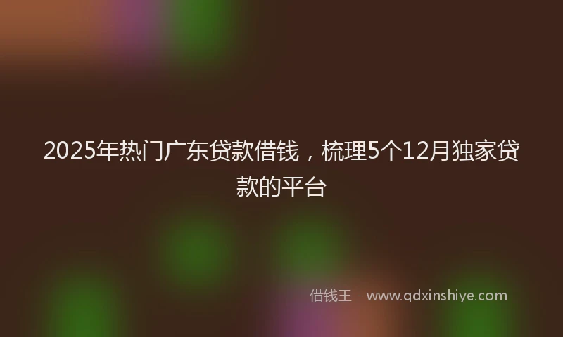 2025年热门广东贷款借钱，梳理5个12月独家贷款的平台