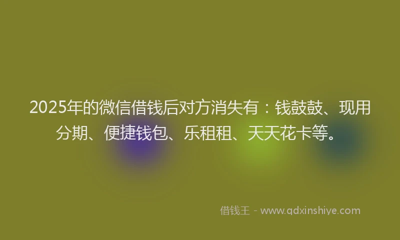 2025年的微信借钱后对方消失有:钱鼓鼓、现用分期、便捷钱包、乐租租、天天花卡等。