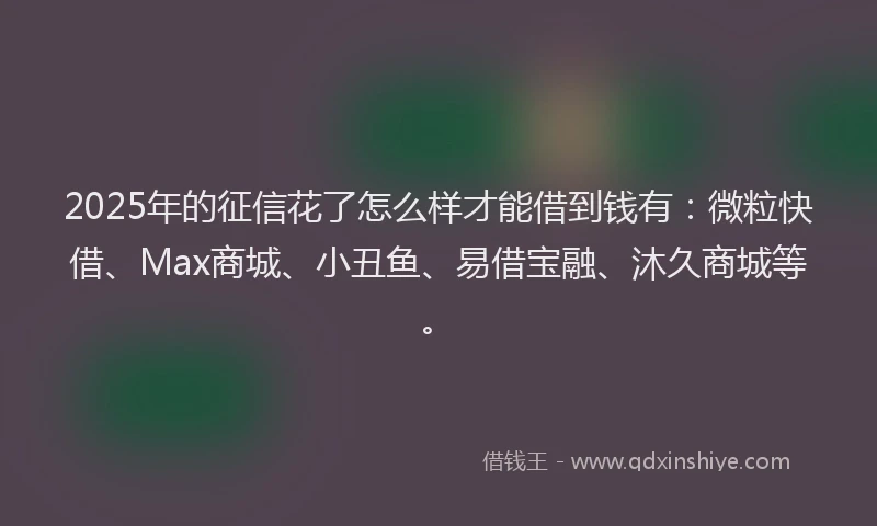 2025年的征信花了怎么样才能借到钱有：微粒快借、Max商城、小丑鱼、易借宝融、沐久商城等。