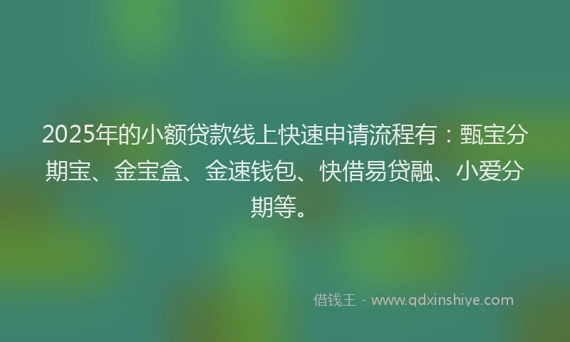 2025年的小额贷款线上快速申请流程有：甄宝分期宝、金宝盒、金速钱包、快借易贷融、小爱分期等。