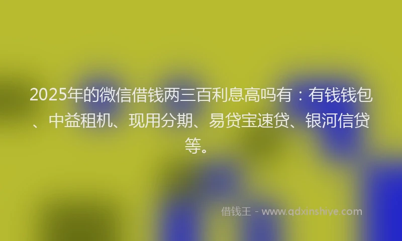 2025年的微信借钱两三百利息高吗有：有钱钱包、中益租机、现用分期、易贷宝速贷、银河信贷等。