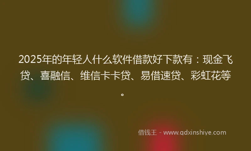 2025年的年轻人什么软件借款好下款有：现金飞贷、喜融信、维信卡卡贷、易借速贷、彩虹花等。