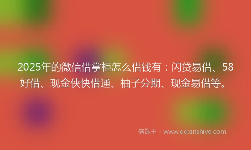 2025年的微信借掌柜怎么借钱有：闪贷易借、58好借、现金侠快借通、柚子分期、现金易借等。
