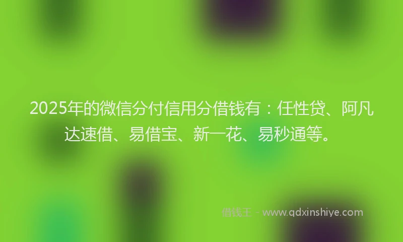 2025年的微信分付信用分借钱有：任性贷、阿凡达速借、易借宝、新一花、易秒通等。