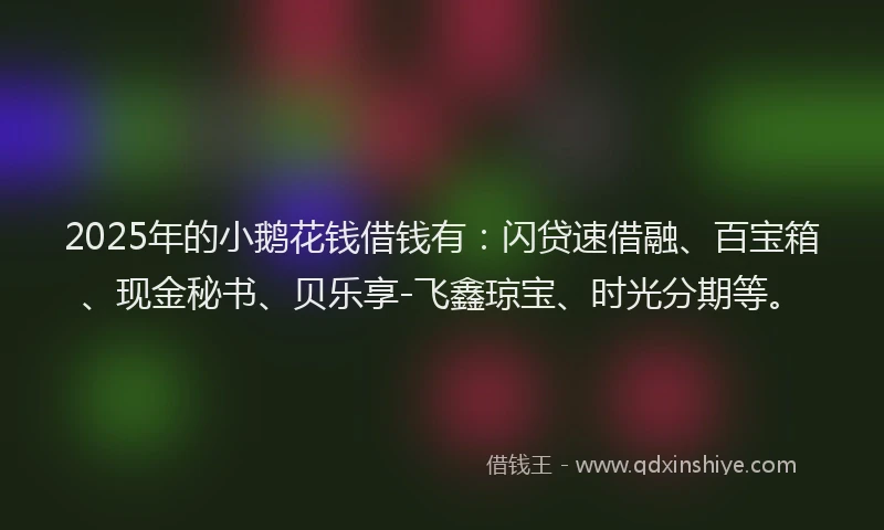 2025年的小鹅花钱借钱有：闪贷速借融、百宝箱、现金秘书、贝乐享-飞鑫琼宝、时光分期等。