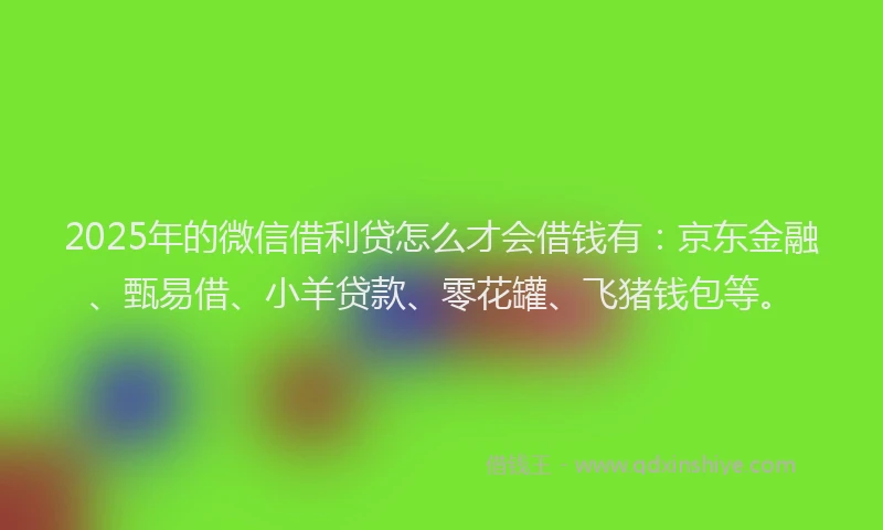 2025年的微信借利贷怎么才会借钱有：京东金融、甄易借、小羊贷款、零花罐、飞猪钱包等。