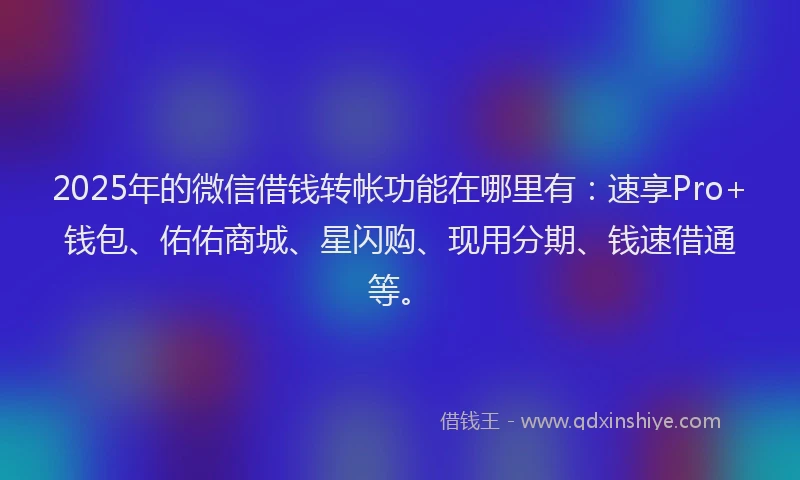 2025年的微信借钱转帐功能在哪里有：速享Pro+钱包、佑佑商城、星闪购、现用分期、钱速借通等。