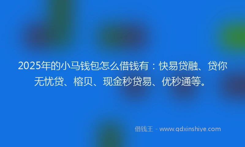 2025年的小马钱包怎么借钱有：快易贷融、贷你无忧贷、榕贝、现金秒贷易、优秒通等。