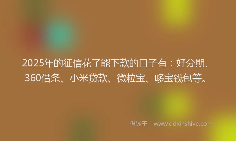 2025年的征信花了能下款的口子有：好分期、360借条、小米贷款、微粒宝、哆宝钱包等。