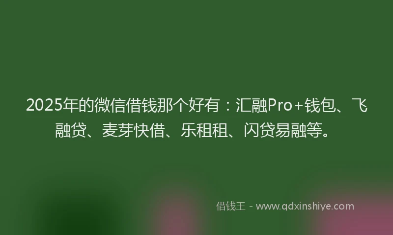 2025年的微信借钱那个好有：汇融Pro+钱包、飞融贷、麦芽快借、乐租租、闪贷易融等。