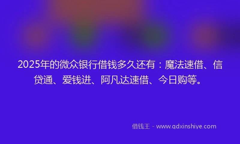 2025年的微众银行借钱多久还有：魔法速借、信贷通、爱钱进、阿凡达速借、今日购等。