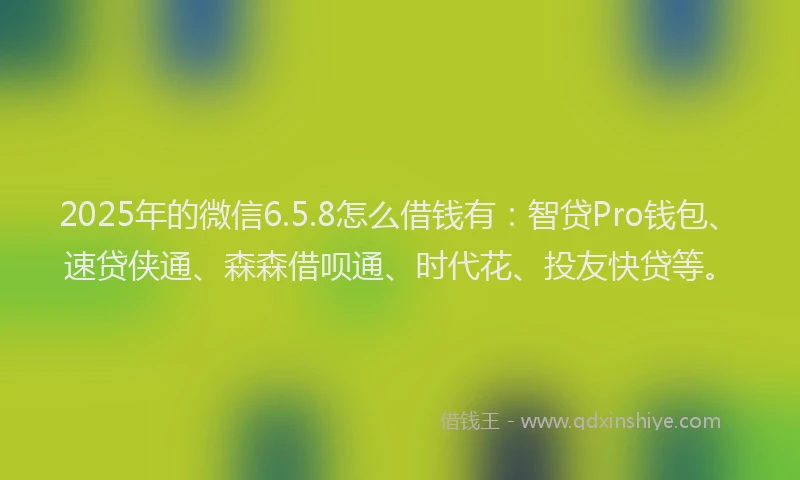 2025年的微信6.5.8怎么借钱有：智贷Pro钱包、速贷侠通、森森借呗通、时代花、投友快贷等。