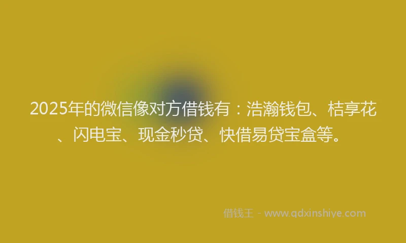 2025年的微信像对方借钱有：浩瀚钱包、桔享花、闪电宝、现金秒贷、快借易贷宝盒等。