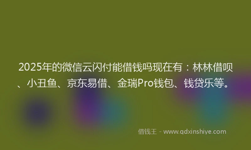 2025年的微信云闪付能借钱吗现在有：林林借呗、小丑鱼、京东易借、金瑞Pro钱包、钱贷乐等。