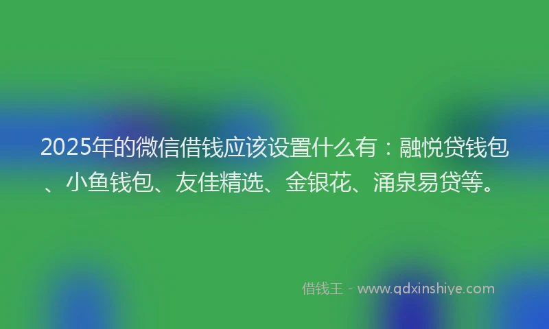 2025年的微信借钱应该设置什么有：融悦贷钱包、小鱼钱包、友佳精选、金银花、涌泉易贷等。